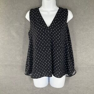 Ann Taylor Black White Leaf Print V Neck Sleeveless Womens Top Sz S Flowy